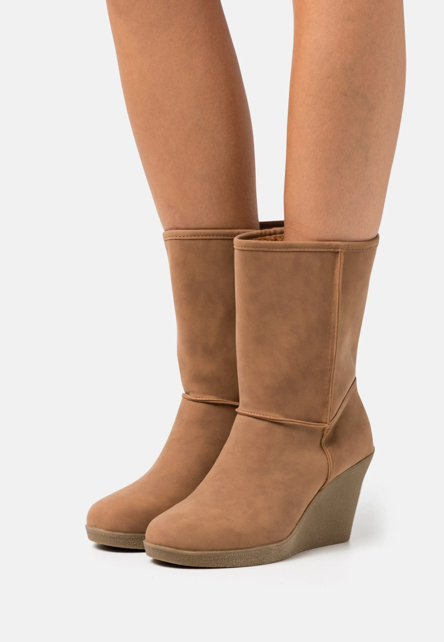 Anna Field Winter Boot - Enkellaarsjes Met Sleehak - Cognac 1 Anna Field Winter Boot - Enkellaarsjes Met Sleehak - Cognac