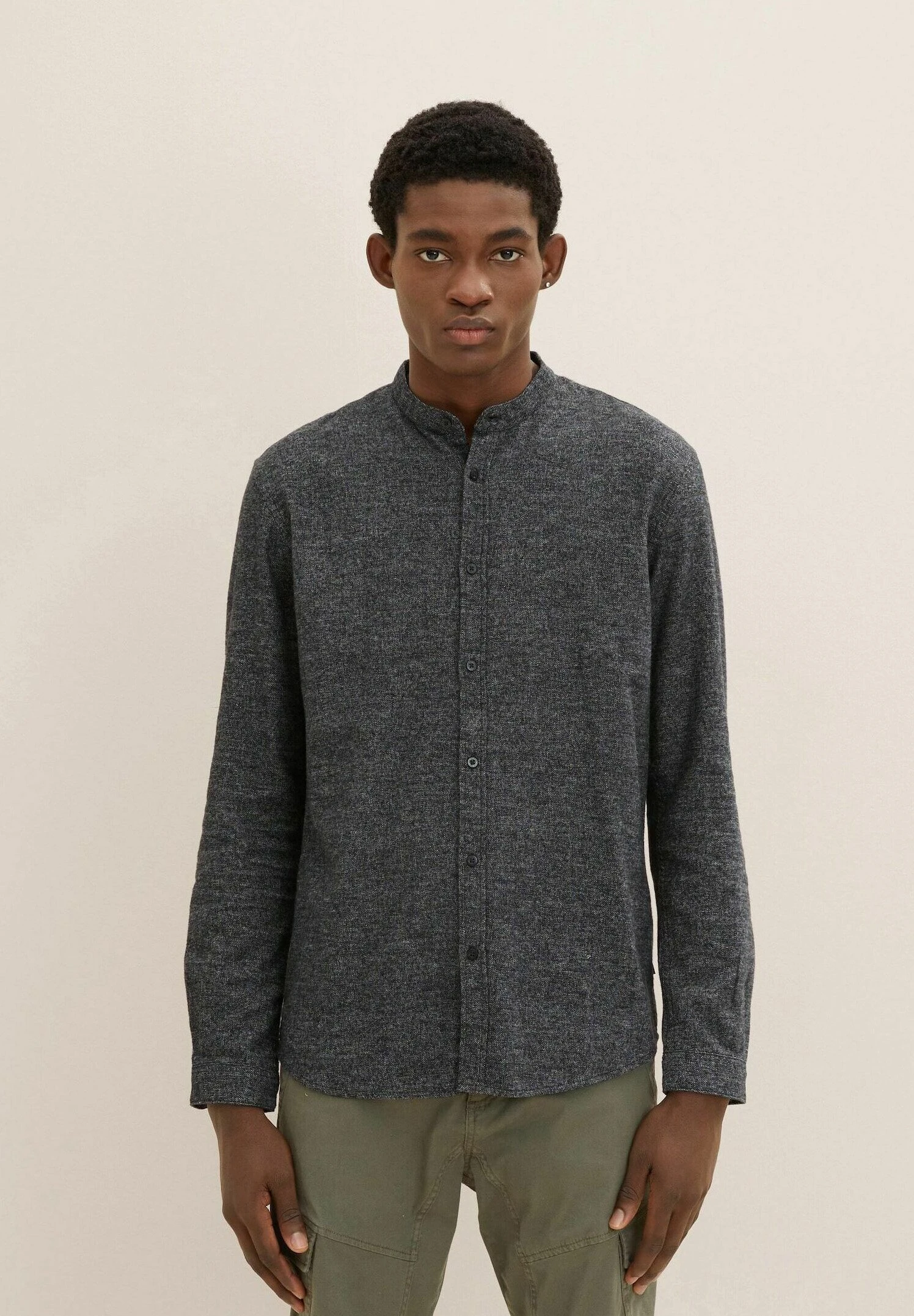 TOM TAILOR Denim Overhemd - Black/Off White Structure 1 TOM TAILOR Denim Overhemd - Black/Off White Structure