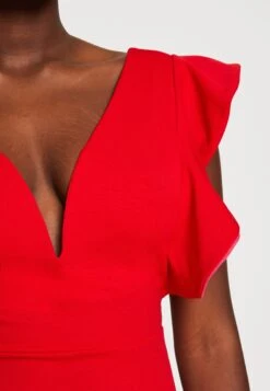 Wal G V Neck Ruffle Sleeve Midi Dress - Jerseyjurk - Red/Fushia -Mode Kleding Winkel 4236d293106d457b9ca079690e2cb211