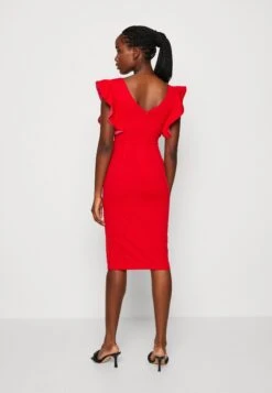 Wal G V Neck Ruffle Sleeve Midi Dress - Jerseyjurk - Red/Fushia -Mode Kleding Winkel 42818d2afbc6404dae02c557ea3d45b7