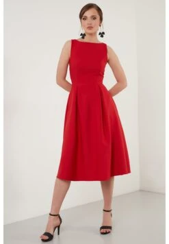 LELA Crew Neck Pleated Midi - Cocktailjurk - Red