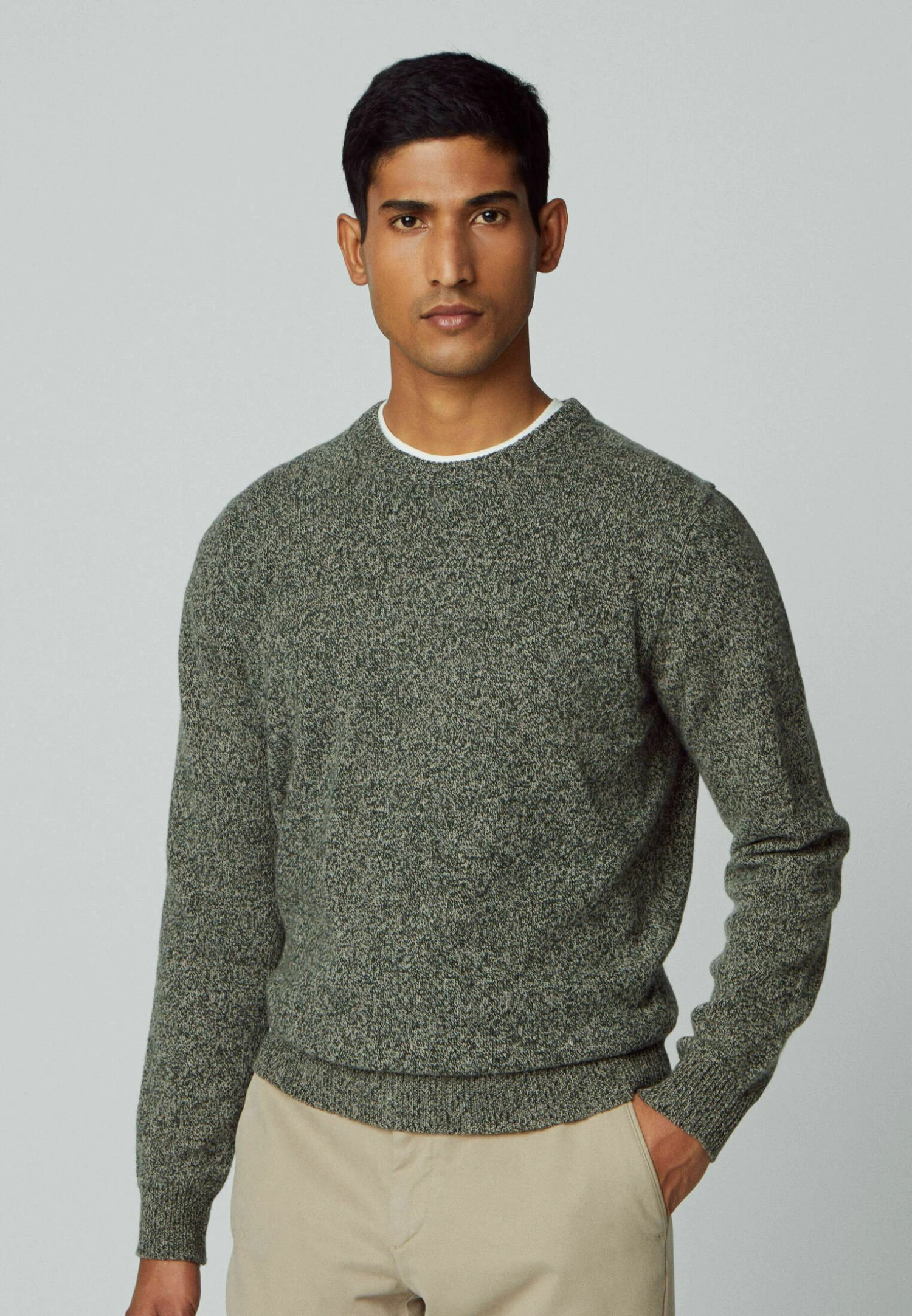 Hackett London Lw Mouline Crew - Trui - Green Taupe 1 Hackett London Lw Mouline Crew - Trui - Green Taupe