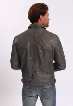 Lee Cooper Leather Jacket With Collar Shirt - 2 Split Side Pockets - - Leren Jas - Vintage Grey -Mode Kleding Winkel ad1ace4cf7614eb5a31f40550c68fbb5