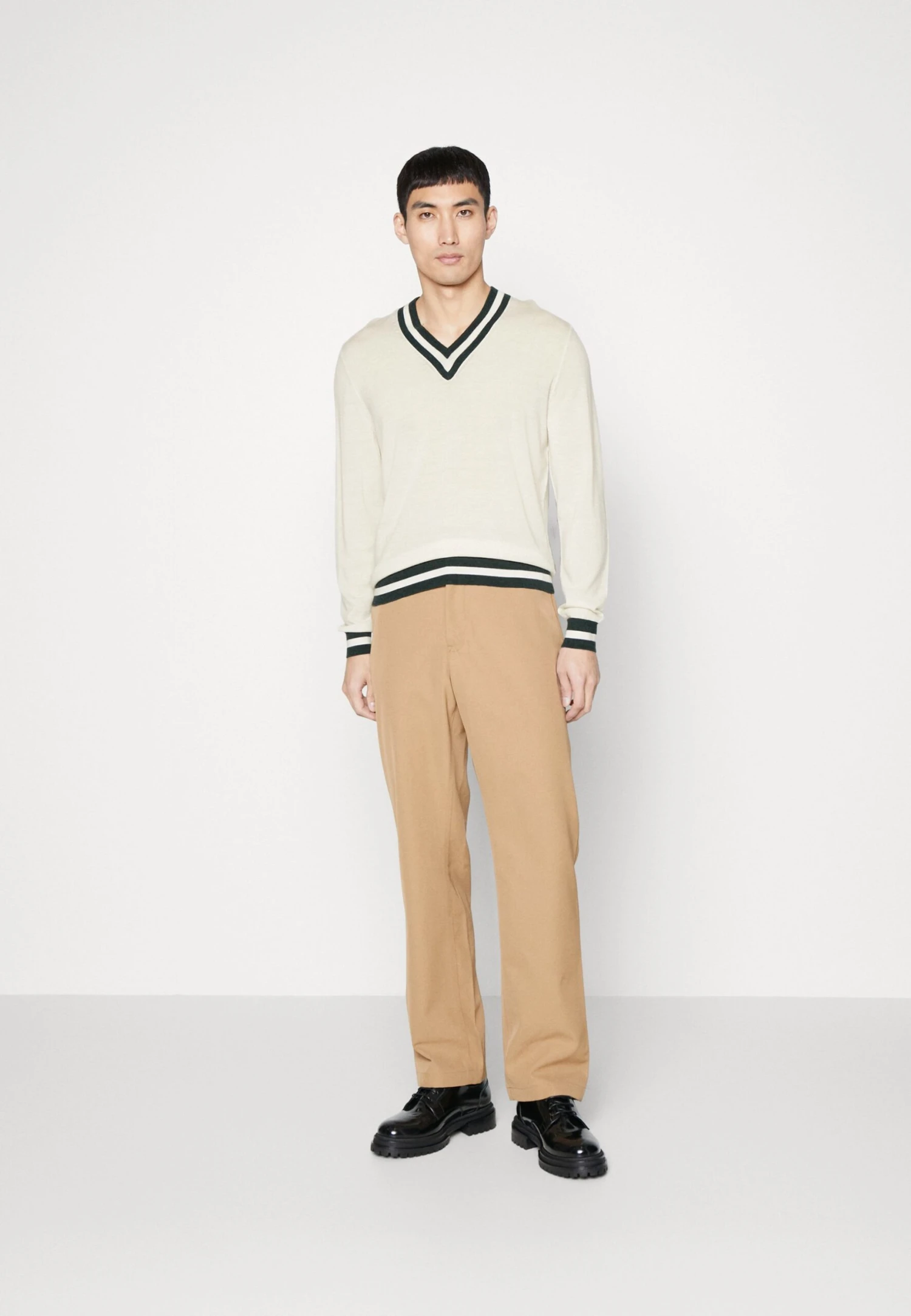 Hackett London Contrast Trim V Neck - Vest - Ecru/Green 2 Hackett London Contrast Trim V Neck - Vest - Ecru/Green - Afbeelding 2